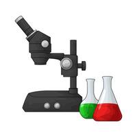 illustration of black microscope with two flasks vector