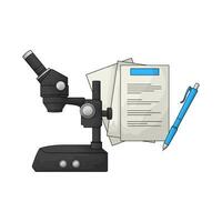 laboratory report with microscope illustration vector