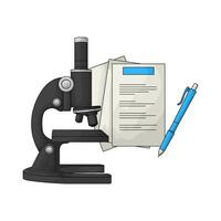 illustration of black microscope with report paper vector