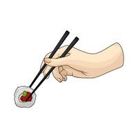 illustration of eating sushi roll using chopsticks vector