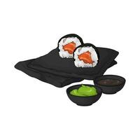 sushi roll with wasabi and soy sauce illustration vector