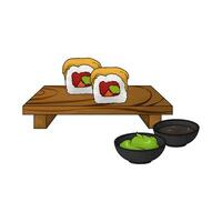 illustration of sushi roll with wasabi and soy sauce vector