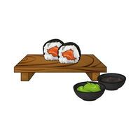 sushi roll with wasabi and soy sauce vector