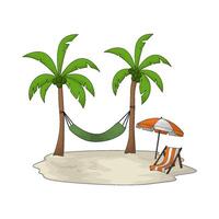 green hammock on a coconut tree vector