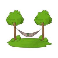 hammock hanging from two green trees vector