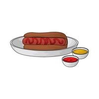 illustration of hotdog on a plate with sauce vector