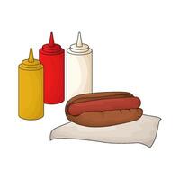 Hotdog with sauce bottles vector