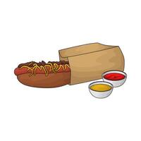 two bowls of sauce with hotdog vector