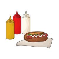 hotdog with three sauce bottles vector