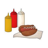 illustration of hotdog with three sauce bottles vector