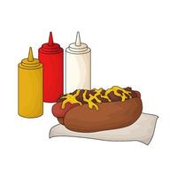 hotdog with three sauce bottles illustration vector
