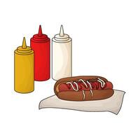 hotdog and three sauce bottles vector
