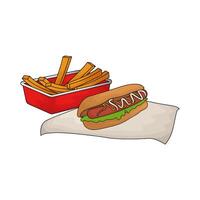 illustration of a combination of hotdog with fries vector