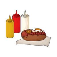 illustration of hotdog and three sauce bottle vector