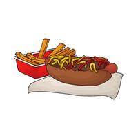 a combination of hotdog with fries illustration vector