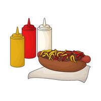 hotdog and three sauce bottle illustration vector