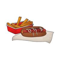 illustration of a combination of hotdog and fries vector