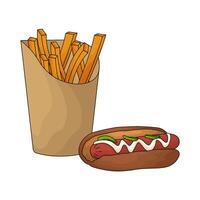 a combination of hotdog and fries illustration vector