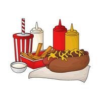 illustration of combo package hotdog and fries with soda vector