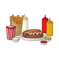 combo package hotdog and fries with soda illustration vector
