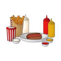 combo package fries and hotdog with soda illustration vector