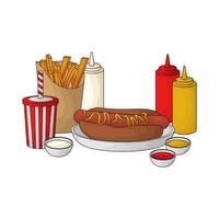 combo package fries with hotdog and soda vector