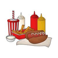 illustration of combo package fries with hotdog and soda vector