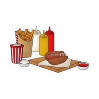 combo package fries and hotdog with soda vector