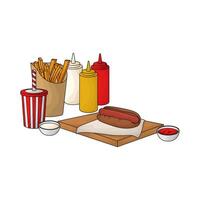 combo package hotdog and fries with soda vector