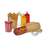 combo package hotdog with fries and soda illustration vector