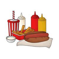 illustration of combo package fries and hotdog with soda vector