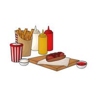 illustration of combo package hotdog with fries and soda vector