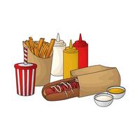 combo package hotdog with fries and soda vector