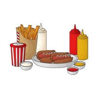 combo package with two hotdogs vector