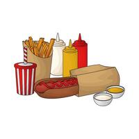 Hot Dog Soda Fries with sauce bottles vector