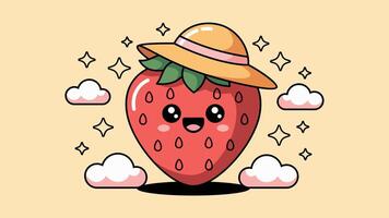 Kawaii and cute strawberry mascot with summer attributes vector