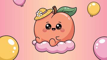 Kawaii and cute peach mascot with summer attributes and balloon decoration vector