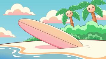 Cute and Colorful Summer Beach Background in Kawaii Style vector