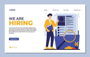 Landing page template Illustration of recruitment concept with HR manager analyzing candidate profiles for job vacancies in company vector