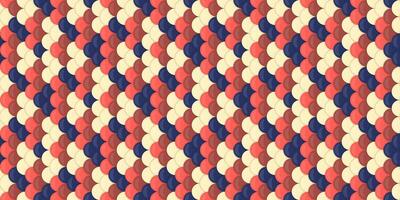 Vibrant geometric pattern featuring overlapping, rounded shapes in a diagonal arrangement. Red, cream, and navy blue color palette creates a retro, midcentury modern feel. vector