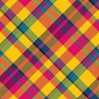 Vibrant diagonal plaid pattern in bold yellow, pink, teal, and purple. Perfect for textiles, fashion, web design, or any project needing a lively, geometric texture. vector
