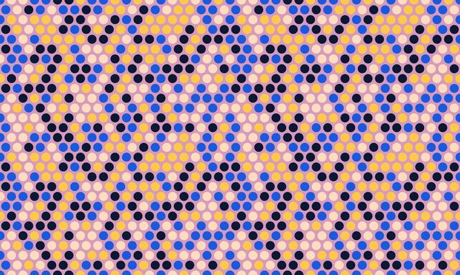 Vibrant abstract pattern of interconnected circles in blue, yellow, and pink hues. Perfect for textile design, website backgrounds, or modern art projects.