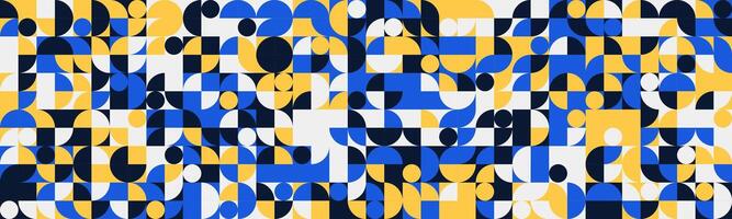 A blue and yellow abstract pattern with many different shapes vector