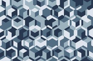 Abstract geometric pattern featuring a captivating array of interlocking cubes in varying shades of blue. vector