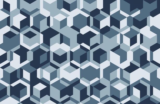 Abstract geometric pattern featuring a captivating array of interlocking cubes in varying shades of blue.