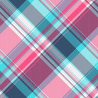 Vibrant diagonal plaid pattern in pink, teal, and gray. Perfect for textile design, fashion, or website backgrounds. Modern and stylish, this seamless texture evokes a sense of energy and optimism. vector
