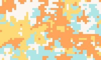 Abstract pixel art background. Pastel orange, yellow, and blue hues create a vibrant, modern digital camouflage pattern. Ideal for website banners, social media, or textile designs. vector