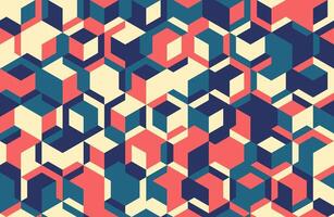Abstract geometric seamless pattern. Vibrant, retroinspired design featuring interlocking cubes in coral, teal, and beige. Ideal for website backgrounds, textiles, or modern branding. vector