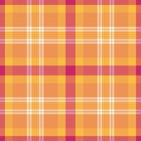 Tattersall fabric pattern textile, checking seamless plaid background. Plain tartan check texture in orange and red colors. vector