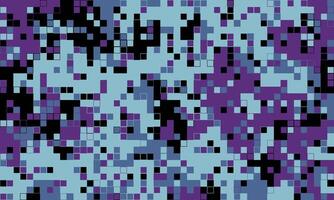 Abstract pixel art background. A vibrant, textured mosaic of purple, blue, and black squares creates a digital camouflage effect, perfect for tech, gaming, or modern design projects. vector
